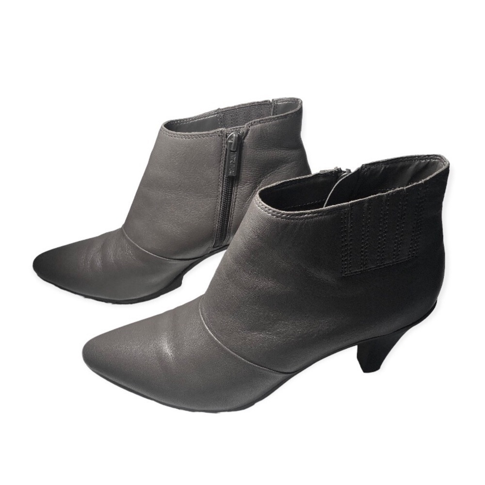 𝅺REACTION Kenneth Cole Hill N Spill Gray Smooth Leather Ankle Boot Heel Size 7